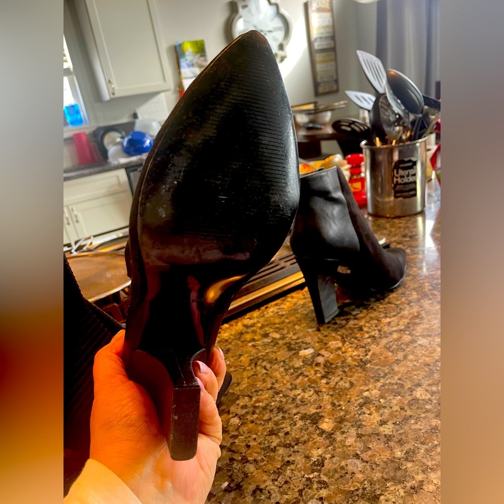Black Suede, Gold Zipper Booties